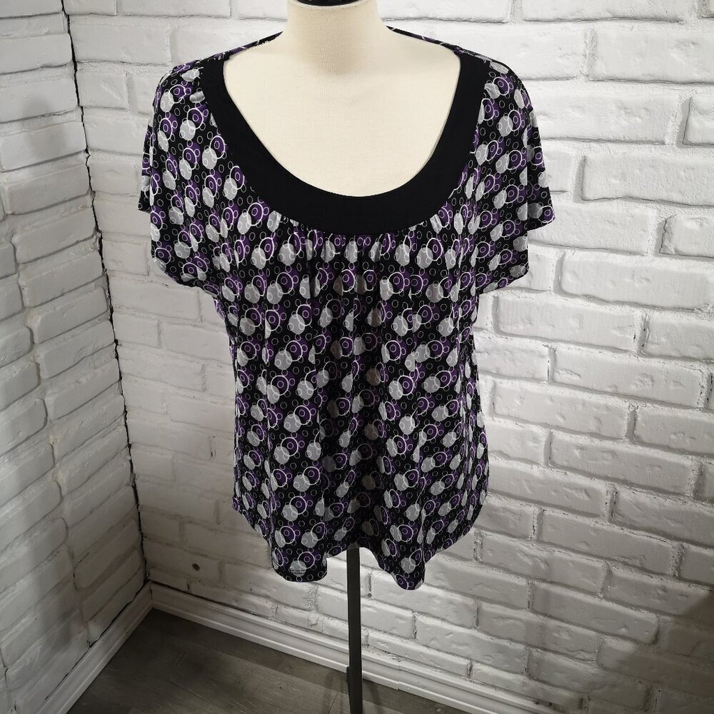 Encore Petites Ladies Size 3X Black Purple & White Sleeveless Loose Fit Blouse